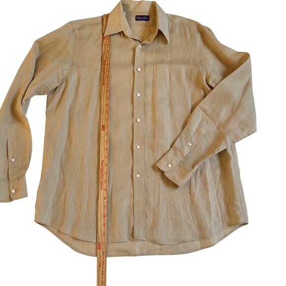 Ralph Lauren Purple Label Men's 100% Linen Long Sleeve Dress Shirt Size 16.5 XL - Picture 6 of 15